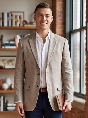Stafford Signature 44L Classic Fit Linen Cotton Blend Sports Blazer Beige